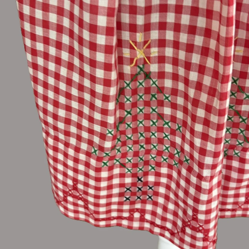 Vintage Red White Gingham Apron Christmas